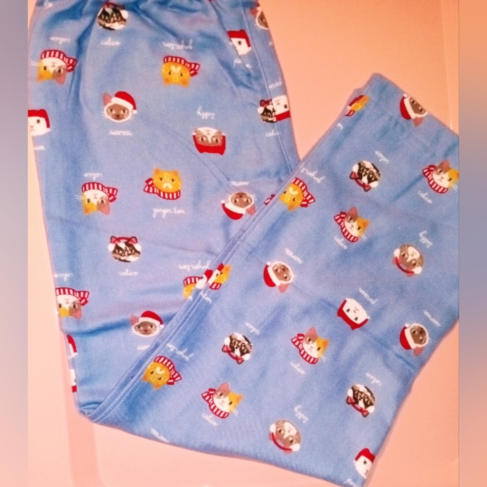 Land's End Flannel PJ Bottoms Cloudy Cat Size 8